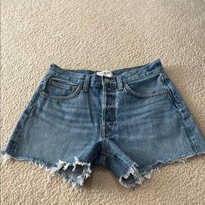 Agolde Parker Long Jean Shorts Frayed Hem Distressed